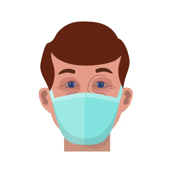 Cara Homem Máscara Protetora Médica Ilustração Vetorial Isolada Sobre Fundo — Vetor de Stock