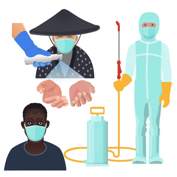 Coronavirus Διανυσματικά Αντικείμενα Απολυμαντικό Και Αντιβακτηριακά Μέτρα Μάσκα Προσώπου Απολύμανση — Διανυσματικό Αρχείο
