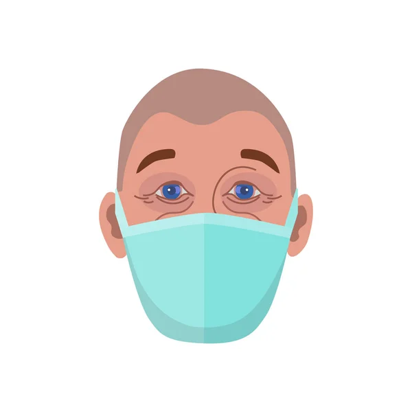 Gezicht Van Een Blanke Man Met Een Beschermend Medisch Masker Stockvector