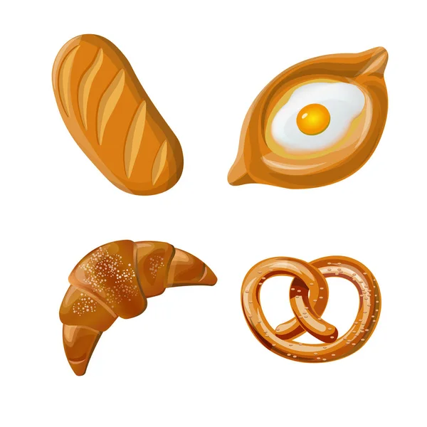 Conjunto de productos de panadería vectorial sobre fondo blanco — Vector de stock