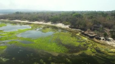 Yeşil deniz suyu dokusunun yüksek irtifasından havadan aşağıya doğru. Kamera suyun üzerinde uçuyor, su yüzeyini görüyor. Su yüzeyinin arka planı