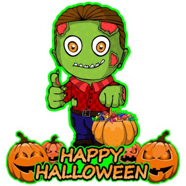 Zombi izole bir beyaz zemin üzerine Cadılar Bayramın kutlu olsun istiyor