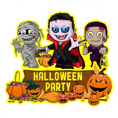 Cadılar Bayramı poster tasarımı vektör vampir, zombi, mumya chara