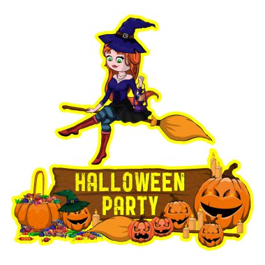 Cadılar Bayramı poster tasarımı vektör cadı karakteri ile