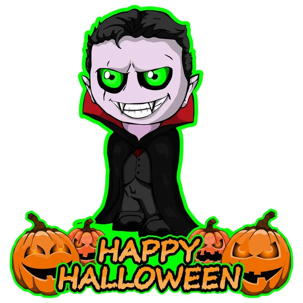 Graaf Dracula wenst Happy Halloween op een afgelegen witte backgr — Stockvector