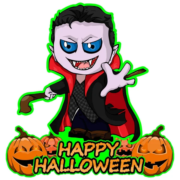 El conde Drácula desea feliz Halloween en un fondo blanco aislado — Archivo Imágenes Vectoriales