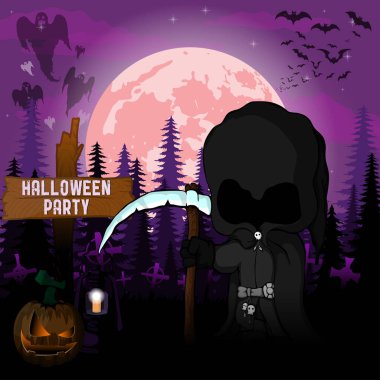 Karanlık ölüm meleği, kabak ve lamba ile Cadılar Bayramı partisi tasarım şablonu