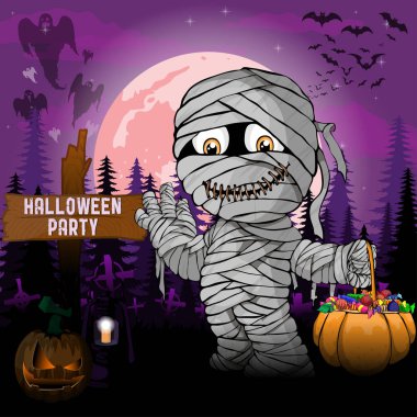 Anne, kabak ve lamba ile Cadılar Bayramı partisi tasarım şablonu