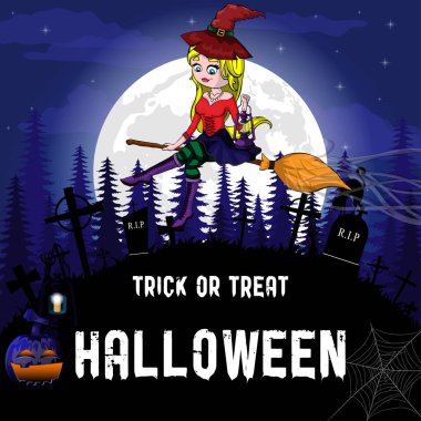 Cadı, kabak ve lamba ile Cadılar Bayramı partisi tasarım şablonu