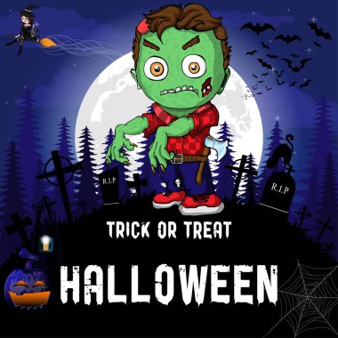 Cadı, zombi, kabak ve lamba ile Cadılar Bayramı partisi tasarım şablonu