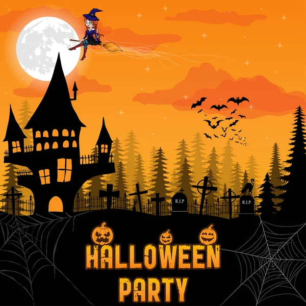 Cadılar Bayramı Balkabağı, perili ev ve dolunay arka plan. 