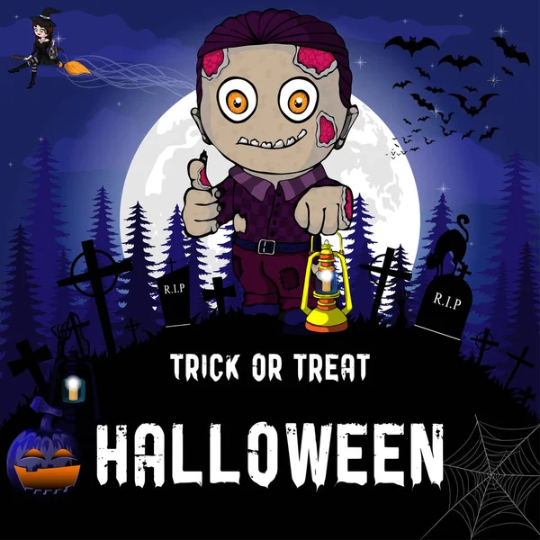 Cadı, zombi, kabak ve lamba ile Cadılar Bayramı partisi tasarım şablonu