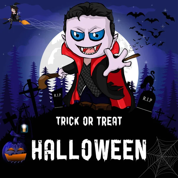 Cadı, vampir, kabak ve lamba ile Cadılar Bayramı partisi tasarım şablonu