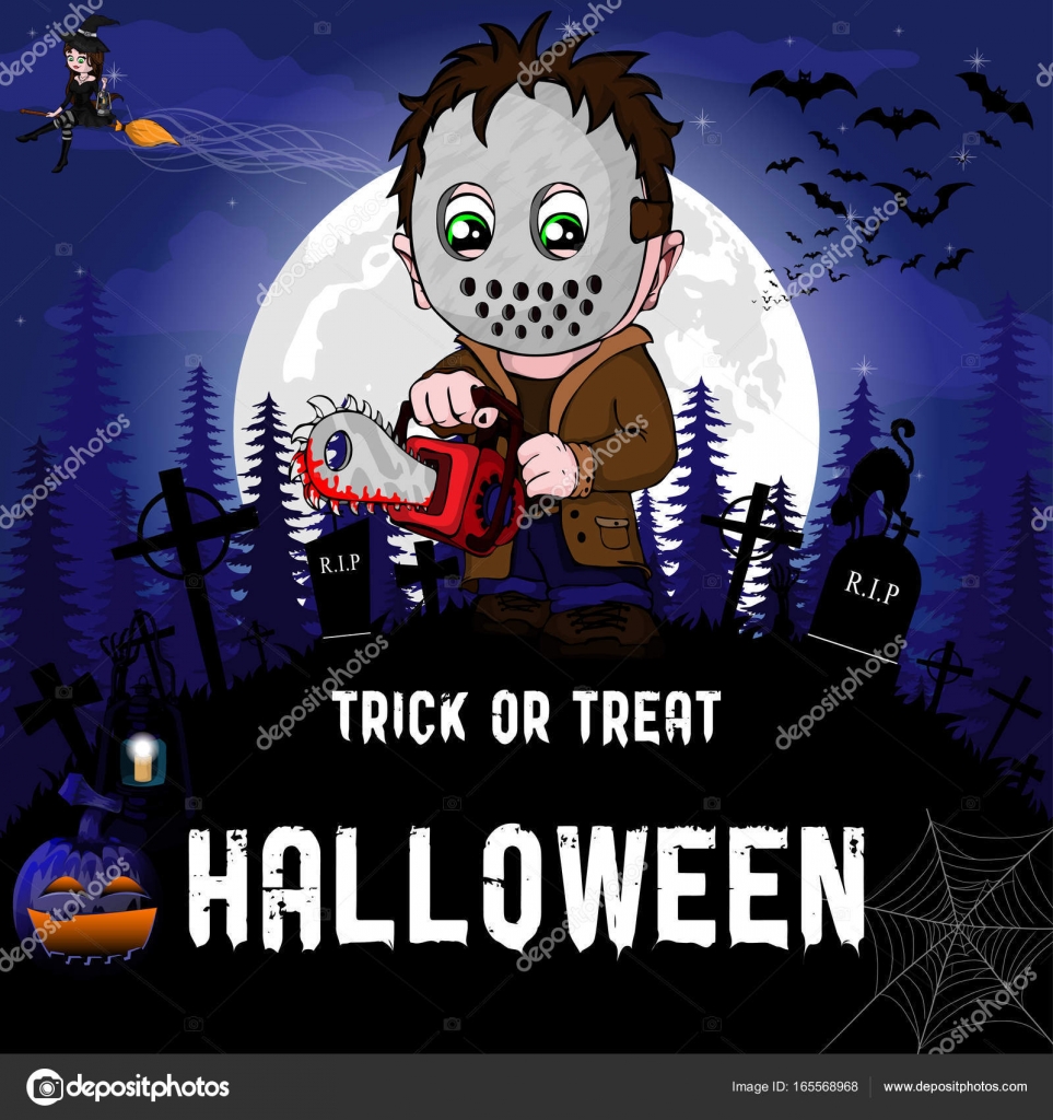 Halloween Party Design Vorlage Mit Hexe Serienmörder Mit Maske