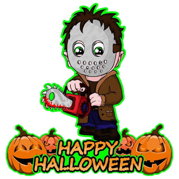 maske seri katille izole bir beyaz zemin üzerine Cadılar Bayramın kutlu olsun istiyor