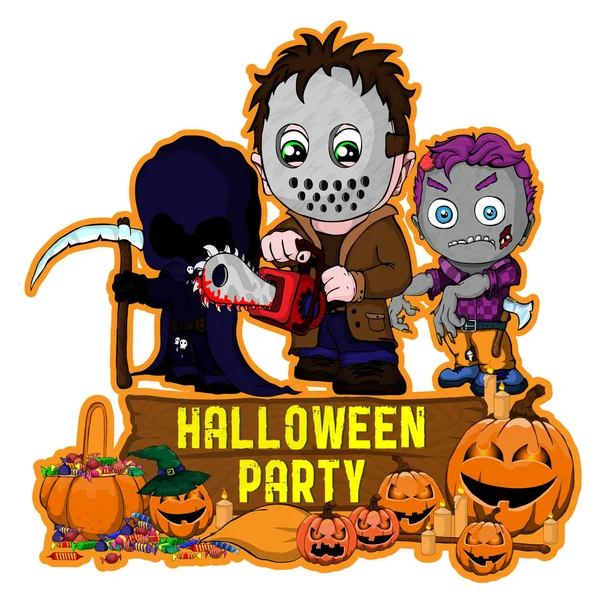 Cadılar Bayramı poster tasarımı vektör maskesi, zombi, karanlık reaper karakter katille ile