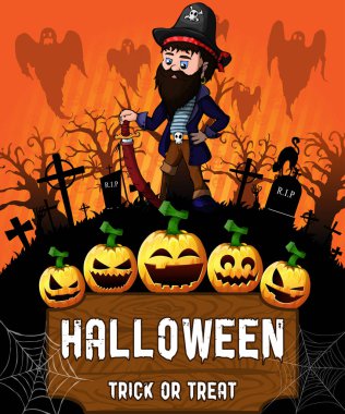 Halloween korsan ile poster. Vektör çizim.