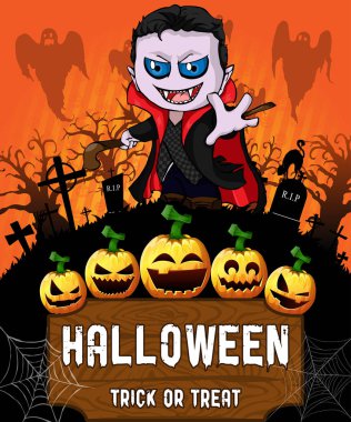 Halloween vampire ile poster. Vektör çizim.