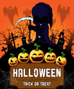 Karanlık ölüm meleği ile Halloween poster. Vektör çizim.