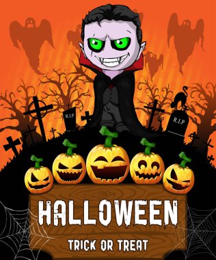 Halloween vampire ile poster. Vektör çizim.