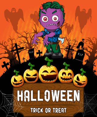 Zombie Halloween poster. Vektör çizim.