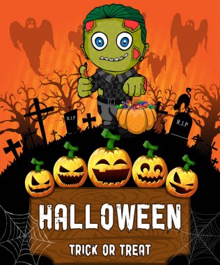 Zombie Halloween poster. Vektör çizim.