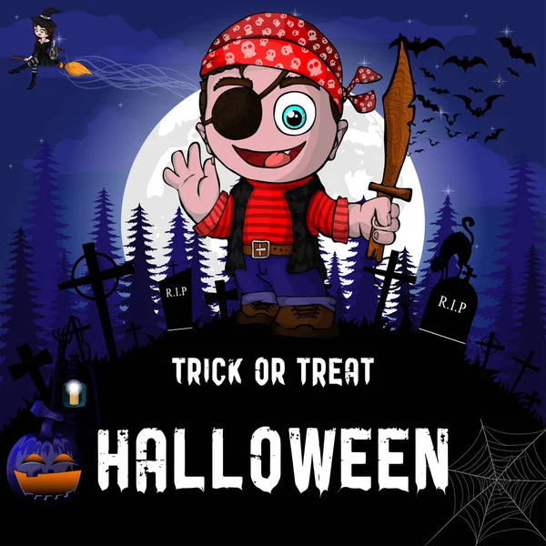 Cadı, korsan, kabak ve lamba ile Cadılar Bayramı partisi tasarım şablonu.