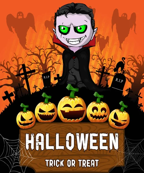 Halloween vampire ile poster. Vektör çizim.