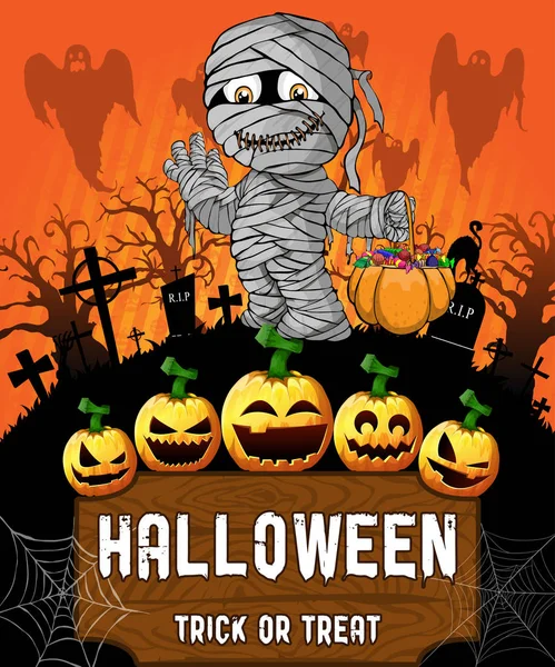 Halloween mumya ile poster. Vektör çizim.