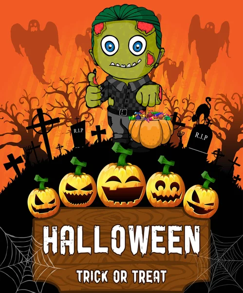 Zombie Halloween poster. Vektör çizim.