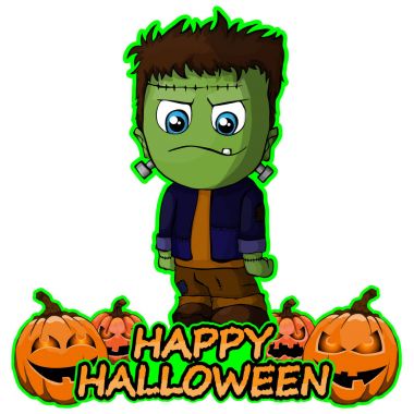 Frankenstein Cadılar Bayramın kutlu olsun izole beyaz arka plan üzerinde istiyor.