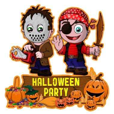 Cadılar Bayramı poster tasarımı vektör maskesi ve korsan katille ile 