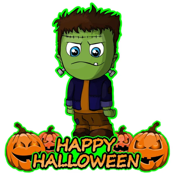 Frankenstein Cadılar Bayramın kutlu olsun izole beyaz arka plan üzerinde istiyor.