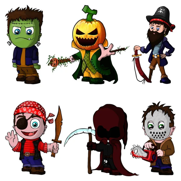 Set van stripfiguren voor halloween — Stockvector