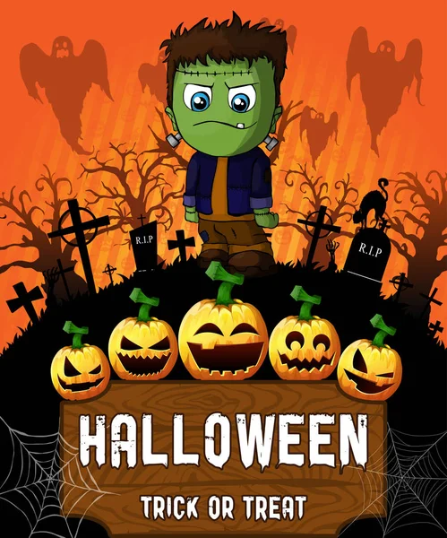 Halloween Frankenstein ile poster. Vektör çizim.
