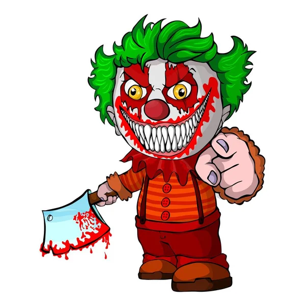 Zlo vypadající klaun drží knif, tvář horor a šílený maniak. Vektorové ilustrace. — Stockový vektor
