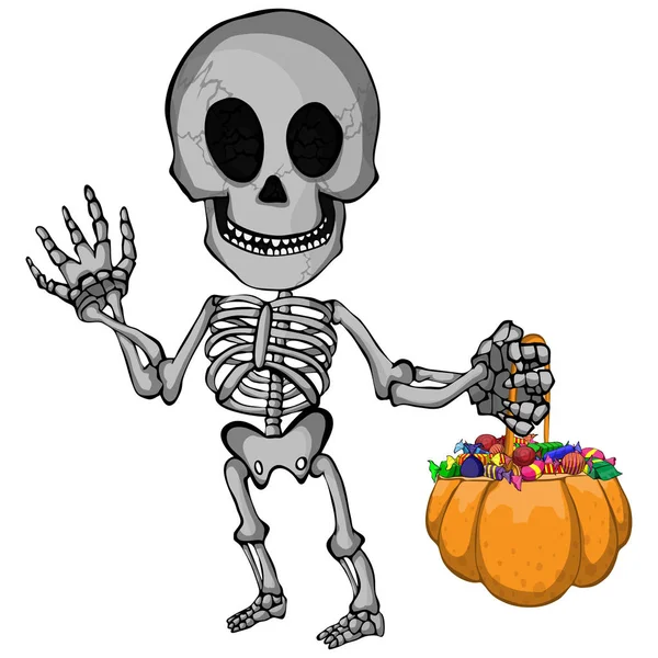 Ilustracja wektorowa cartoon szczęśliwy szkieletu będzie Cukierek albo psikus na halloween. — Wektor stockowy