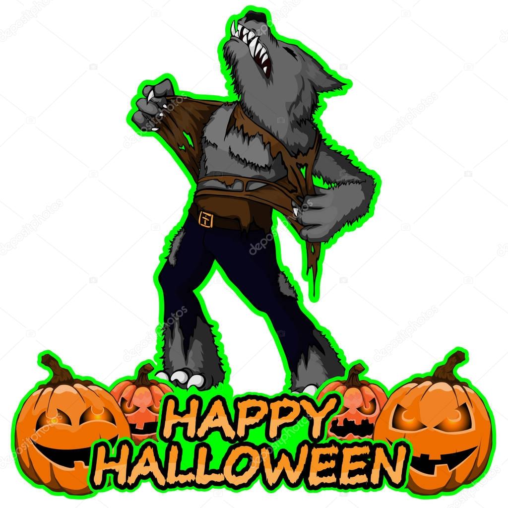 Cartoon werewolf wishes happy halloween.