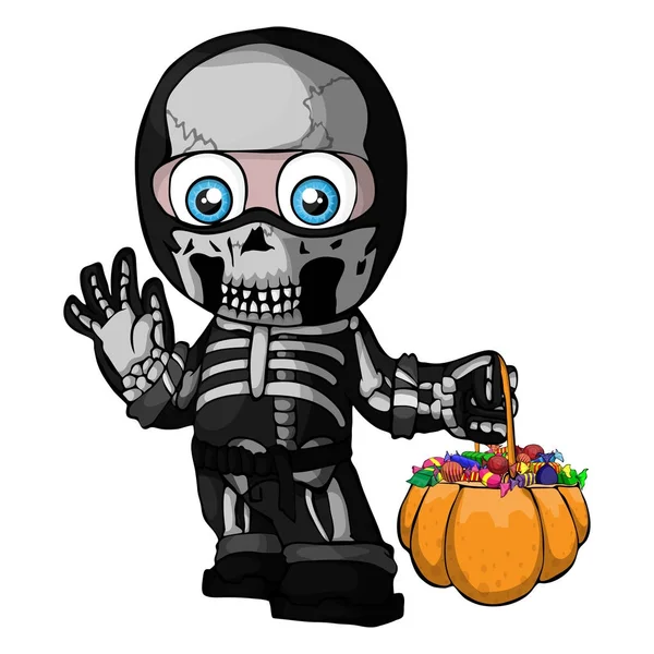 Векторная иллюстрация скелета, мальчик в костюме, костюм на Хэллоуин, ребенок. Кошелек или жизнь — стоковый вектор