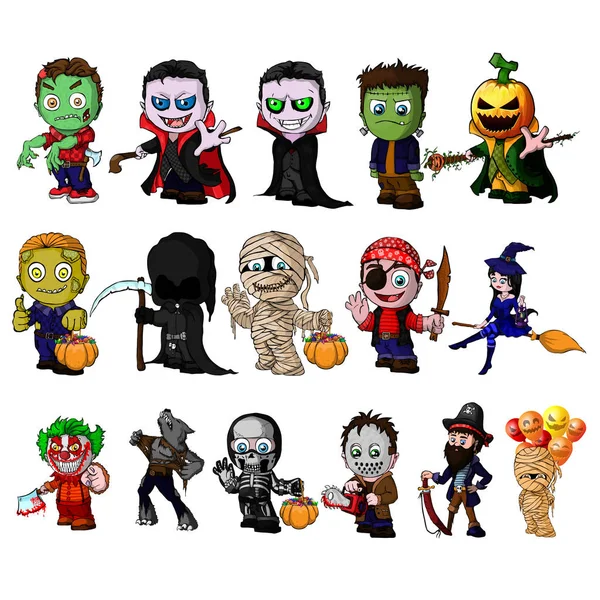 Conjunto de personagens de desenhos animados para halloween — Vetor de Stock