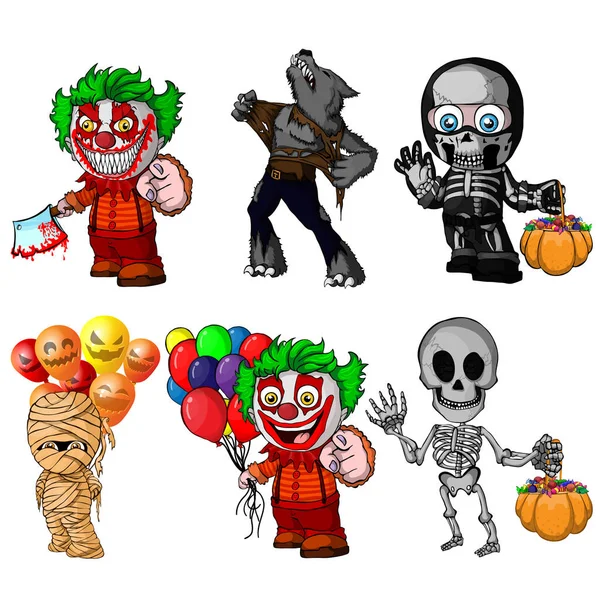 Conjunto de personagens de desenhos animados para halloween — Vetor de Stock