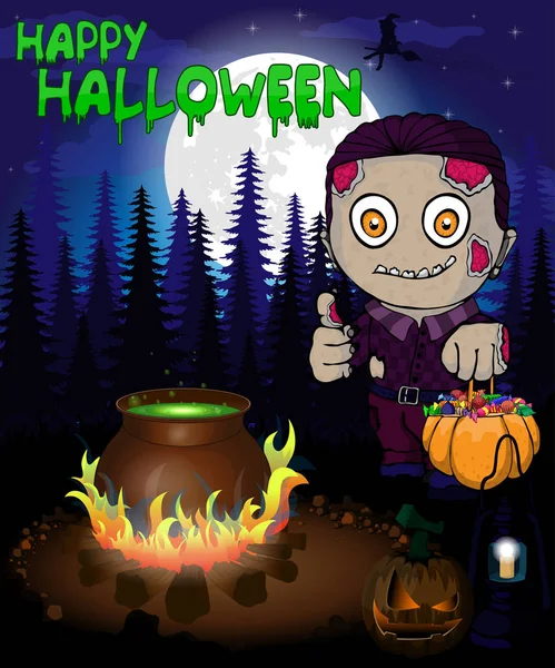 Halloween-Plakat mit Zombie im Wald. Vektorillustration. — Stockvektor