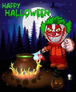 Cadılar Bayramı poster bir knif holding palyaço ile. Vektör çizim.