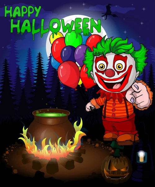 Manifesto di Halloween con clown con palloncini. Illustrazione vettoriale . — Vettoriale Stock