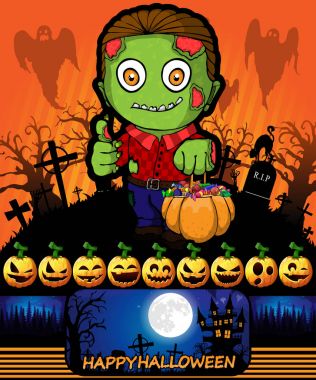 Cadılar Bayramı poster ile zombi. Vektör çizim.