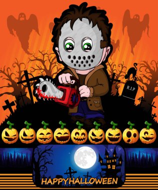 Cadılar Bayramı poster katil maskesi ile. Vektör çizim.