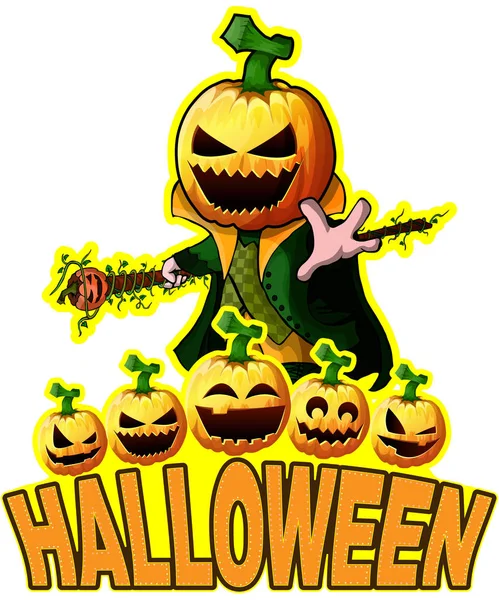 Cartel de Halloween con personaje de dibujos animados de calabaza — Vector de stock