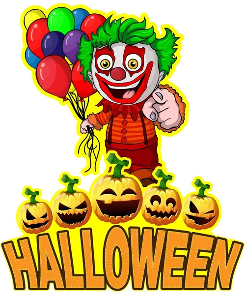 Cartaz de Halloween com balões de palhaço —  Vetores de Stock