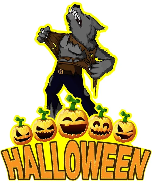 Affiche Halloween avec loup-garou — Image vectorielle