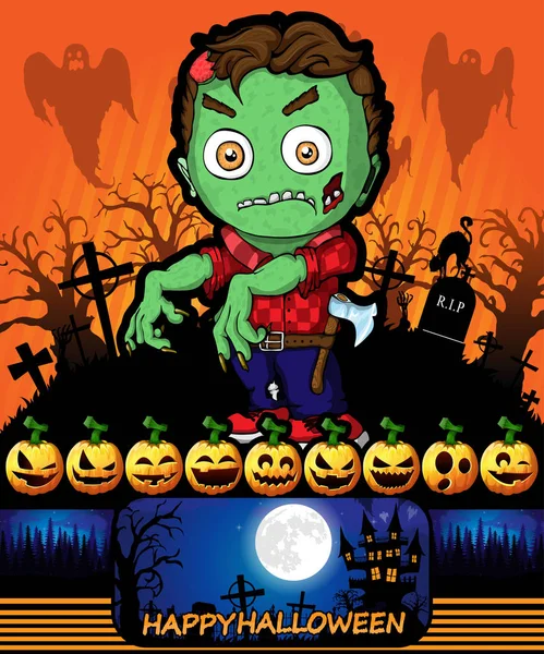 Cartel de Halloween con zombie. Ilustración vectorial . — Archivo Imágenes Vectoriales